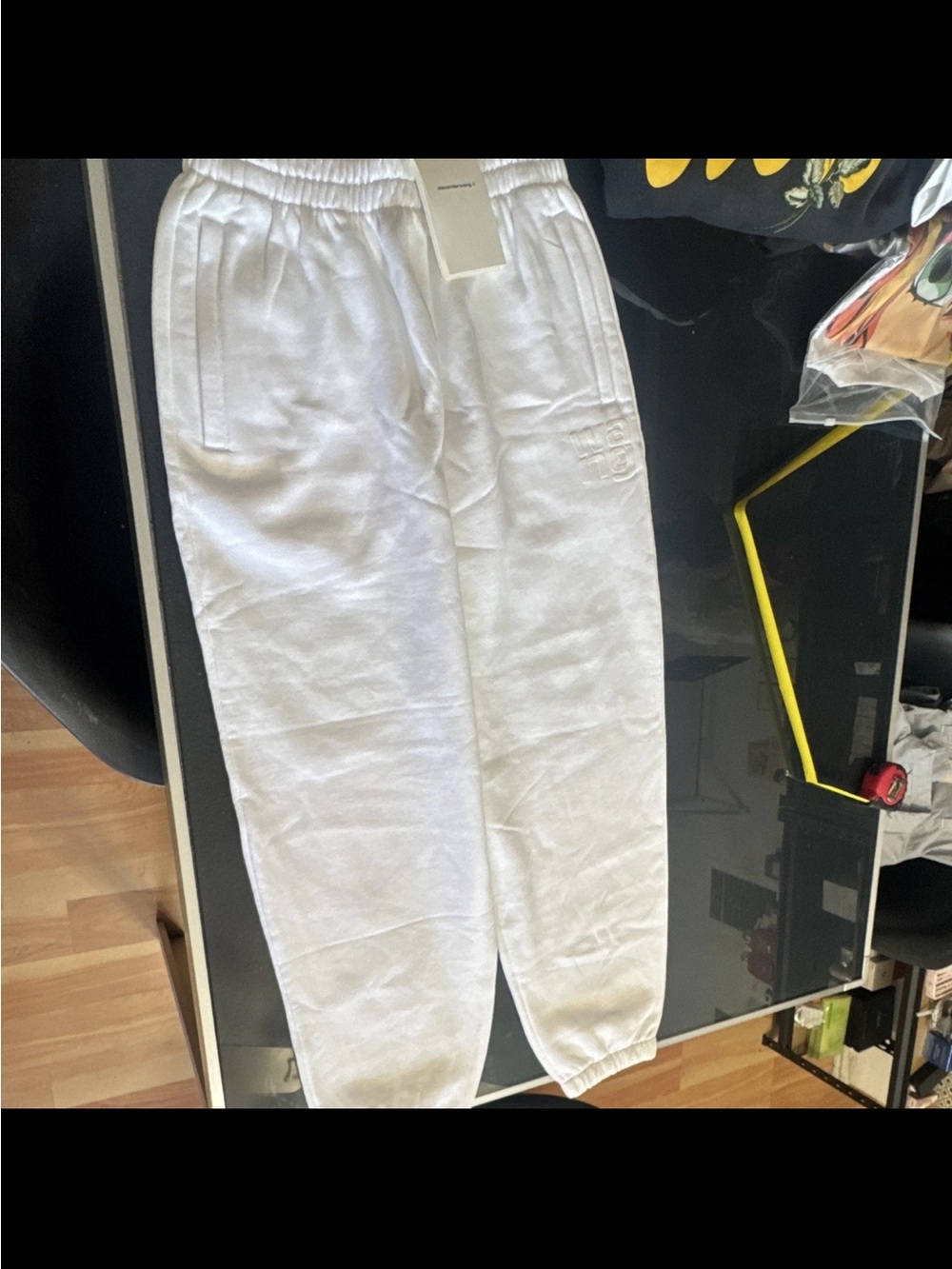 Alexander Wang White Elastic Waist Sweatpants with Brand Tag